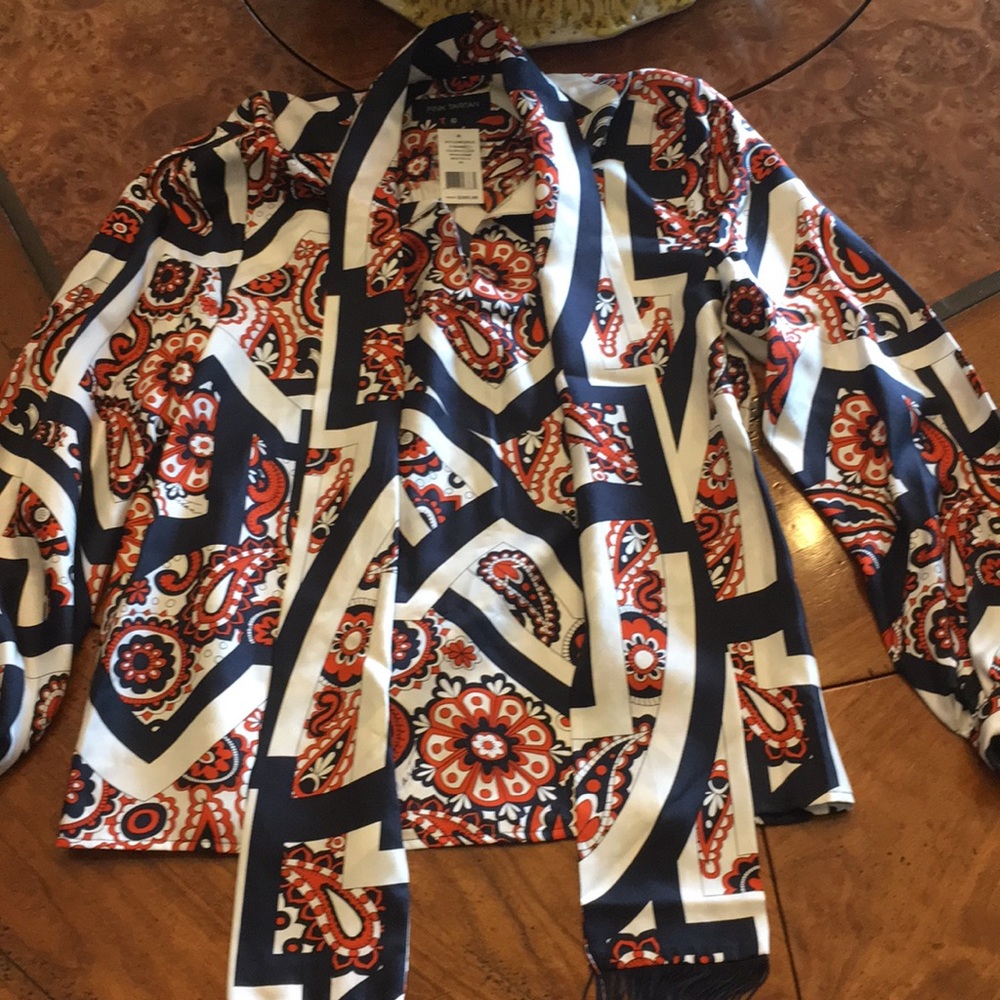 Pink tartan %100 silk blouse